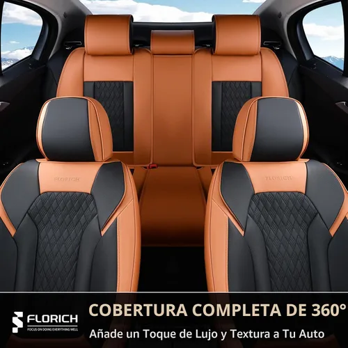 Vista 4 de FLORICH Fundas de asiento, juego completo de fundas de asiento de automóvil, fundas de asiento de cuero de napa de lujo, transpirables e marrón