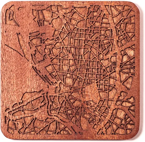 Vista 43 de Posavasos Amsterdam Map by O3 Design Studio, 1 pieza, posavasos de madera Sapele con mapa de la ciudad, hecho a mano, varias ciudades opcionales