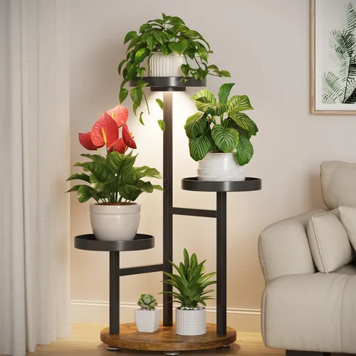Vista 29 de LASZOLA Soporte Negro de Madera de 5 Niveles para Plantas de Interior para Macetas Más Grandes de Servicio Pesado, Estantes Verticales Resistentes