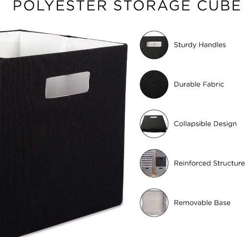 Vista 8 de DII Cubo de almacenamiento plegable de poliéster, a rayas, negro, grande