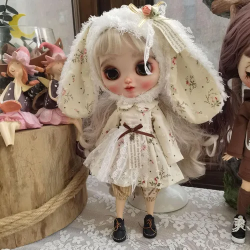 Vista 6 de Blythes Clothes OB22 OB24 Azone - Camisa de muñeca con sombrero de orejas largas, falda floral, pantalones casuales, vestido de monzón de verano