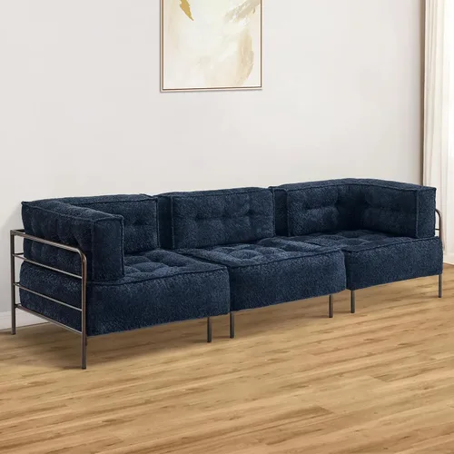 Vista 4 de MCombo Sofá modular con cojín extraíble, sofá tapizado para sala de estar, apartamento, oficina (azul, asiento medio)