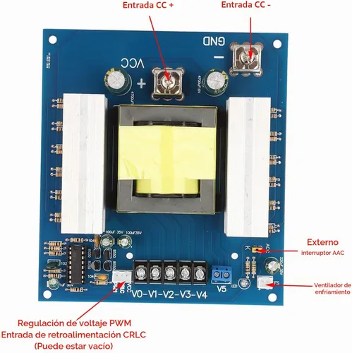 Vista 5 de Placa de módulo inversor profesional de 1000 W, convertidor de impulso inversor, transformador, potencia de alta frecuencia, CC 12 V 24 V a CA 18 V
