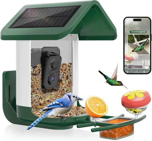 Vista 9 de Comedero para pájaros con cámara alimentado por energía solar: Comedero inteligente para aves con cámara de alimentación en vivo de 2K