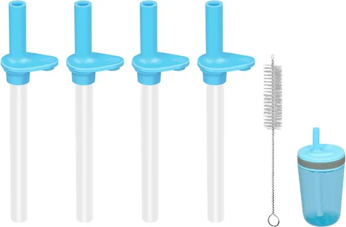 Vista 10 de Pajitas de repuesto compatibles con botella de agua Zak de 15 onzas, popote reutilizable con cepillo de limpieza (gris, paquete de 4)