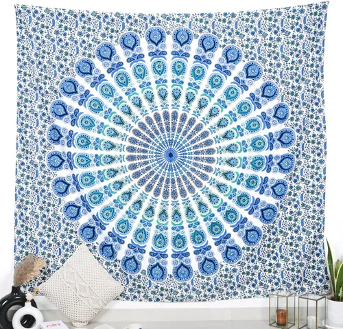 Vista 20 de Tapiz para pared con diseño hippie de mandala, bohemia e hindú Azul y verde
