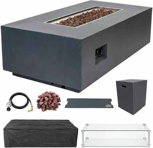 Vista 11 de AMS Creations Chelsea de 55 pulgadas Rectangular Ondulado de Hormigón Gris Oscuro GFRC Mesa para Hoguera de Gas Propano