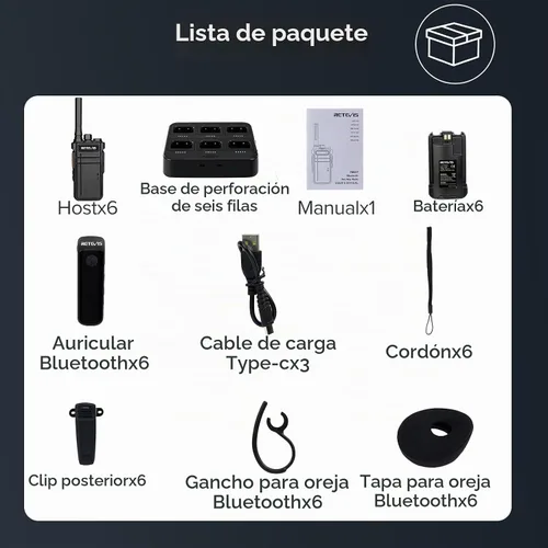 Vista 9 de Retevis Walkie Talkies RB37 Bluetooth con auriculares inalámbricos