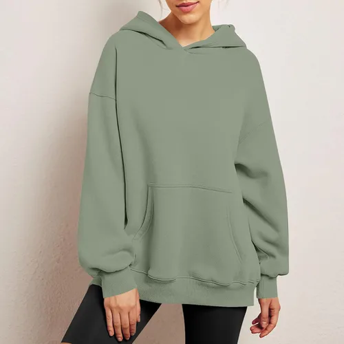 Vista 5 de Sudadera de gran tamaño con capucha de camuflaje para mujer, con estampado de hojas de arce, sudadera con capucha de forro polar con bolsillo