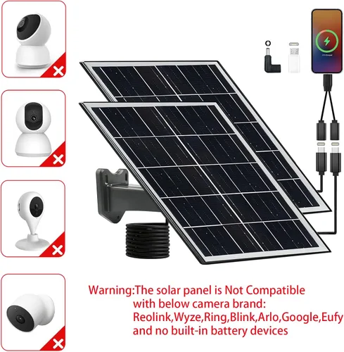Vista 6 de Panel solar para cámara de seguridad IP65 impermeable USB cargador de panel solar puerto tipo C, puerto micro USB y puerto de CC, saneles solares