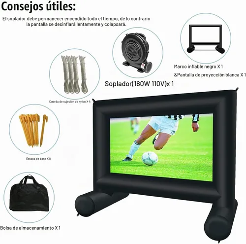 Vista 4 de Proyector inflable de 14 pies para exterior/interior, pantalla de proyector inflable con soplador de aire, compatible con proyección frontal/trasera