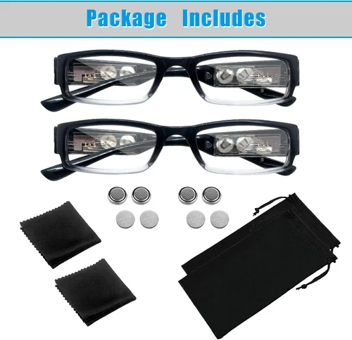 Vista 6 de Paquete de 2 lentes de lectura con luces, lectores LED con luces, lupas iluminadas, anteojos de lectura iluminados para hombres y mujeres, anteojos