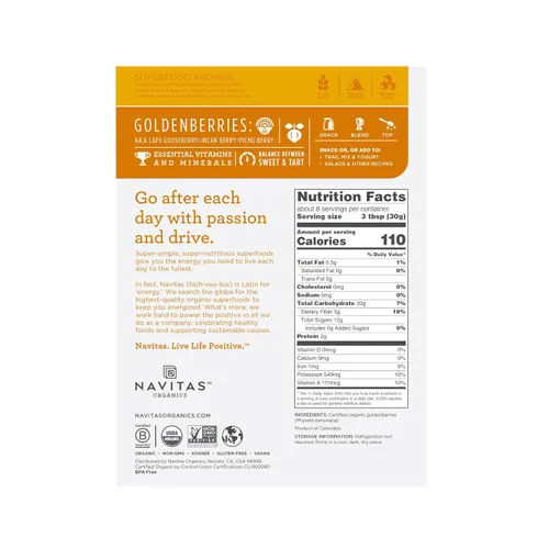 Vista 3 de Navitas Organics Goldenberries, Original, bolsas de 8 onzas (paquete de 2)
