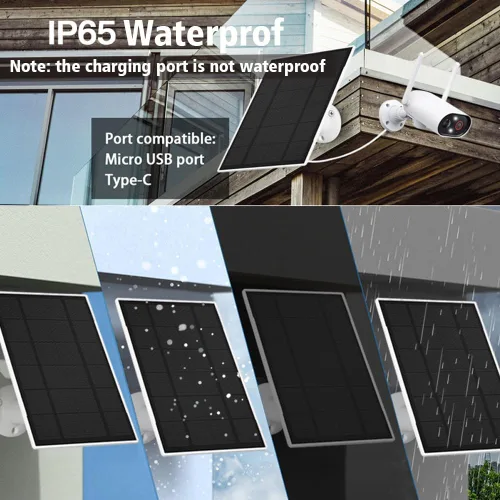 Vista 7 de Cargador de panel solar, panel solar de 6 W con puerto micro USB y USB-C, impermeable IP66, para cámara de alimentador de pájaros, timbre, cámara