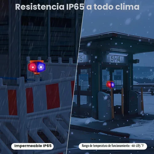 Vista 4 de Luz solar estroboscópica de advertencia, 3 modos de funcionamiento, luces de tráfico intermitentes rojas y azules de doble cara, inalámbricas