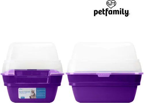 Vista 5 de Caja de arena para gatos Petfamily, caja de arena grande plegable jumbo con techo y tapa transparente (morado)