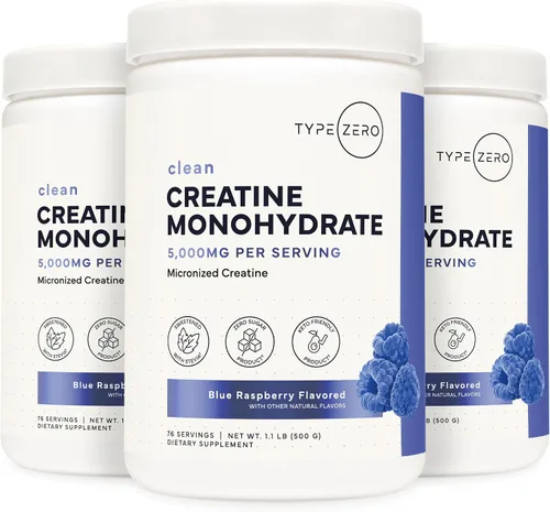 Vista 9 de Type Zero Monohidrato de creatina en polvo, 17.64 oz, sabor a frambuesa azul, sin gluten