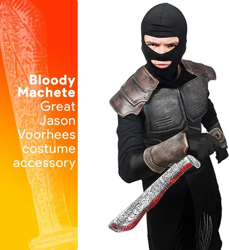 Vista 2 de Skeleteen Bloody Machete - Cuchillo de juguete realista falso para disfraces y cosplay