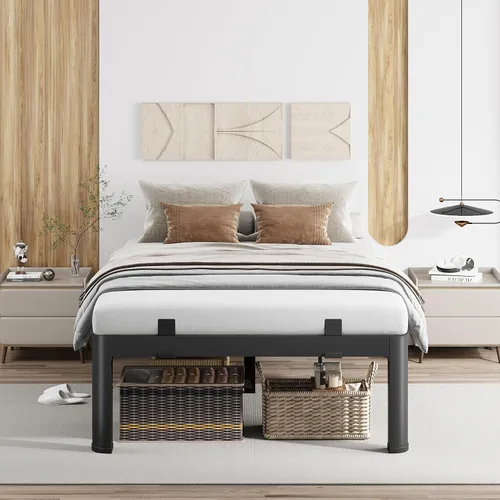Vista 43 de MAF - Base de cama de plataforma de 14 pulgadas para cama individual con listones de madera, base de cama de metal resistente de 3500 libras