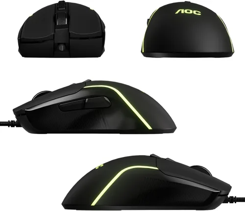 Vista 9 de Ratón ergonómico con cable AOC RGB para juegos, ratón con cable programable