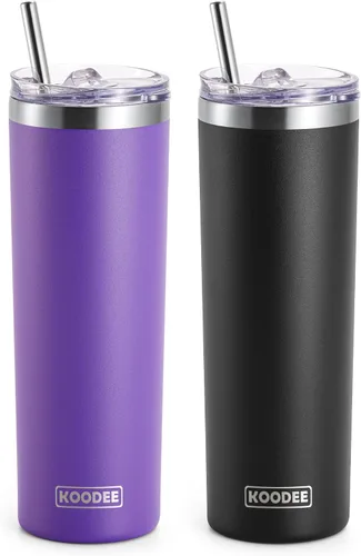 Vista 26 de koodee Vaso Tumbler Delgado de Acero Inoxidable de 20 oz con Aislamiento de Doble Pared, Vaso Tumbler Delgado para Agua para Café, Té (Azul Bebé)