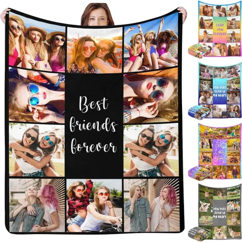 Vista 10 de InterestPrint Manta personalizada con texto fotográfico, 9 fotos, Best Dog Ever - Manta personalizada de franela polar para cumpleaños familiar, se