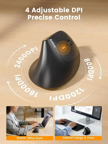 Vista 7 de SABLUTE MAM3 - Ratón ergonómico, mouse Bluetooth para manos pequeñas/medianas, conectividad de doble dispositivo para computadora/portátil, mouse