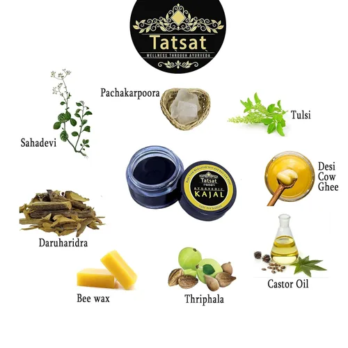 Vista 5 de TATSAT - WELLNESS THROUGH AYURVEDA Baby Kajal, natural, herbal y ayurvédico con hollín medicado y ghee de vaca Desi, seguro para bebés, probado