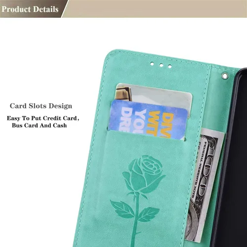 Vista 6 de Funda diseñada para Samsung Galaxy A13 5G, correa de muñeca con función atril y función atril, de piel sintética, con ranuras para tarjetas