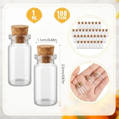 Vista 2 de Patelai 100 tarros pequeños de vidrio con tapas de corcho, mini botellas de poción a granel, pequeños frascos de hechizos para manualidades