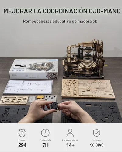 Vista 7 de ROKR Rompecabezas de madera 3D para adultos, kit de construcción de modelo de carrera de canicas (LGA01 Marble Night City)