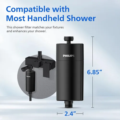 Vista 4 de PHILIPS Filtro de ducha AWP1775BK/37, suavizador de agua para agua dura, filtración de ducha con doble malla, reduce cloro/impurezas/sedimentos