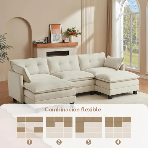 Vista 7 de Amsleekey Sofá Seccional Modular, 111.5" en Forma de U de Pana Cómodo Sofás Seccionales para Sala de Estar, Sofás Nube de 3 Plazas con 2 Otomanas