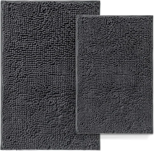 Vista 14 de Juego de 2 alfombras de baño antideslizantes para baños, juego de alfombras de felpilla gruesa y suave, alfombras de baño ultra absorbentes