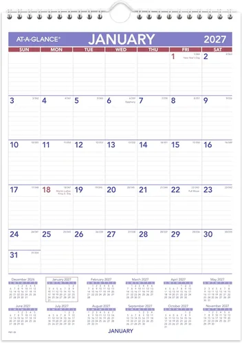 Vista 6 de AT-A-GLANCE Calendario de pared 2027, mensual, planificador de 20 x 30 pulgadas, bloques diarios a rayas (PM42827)