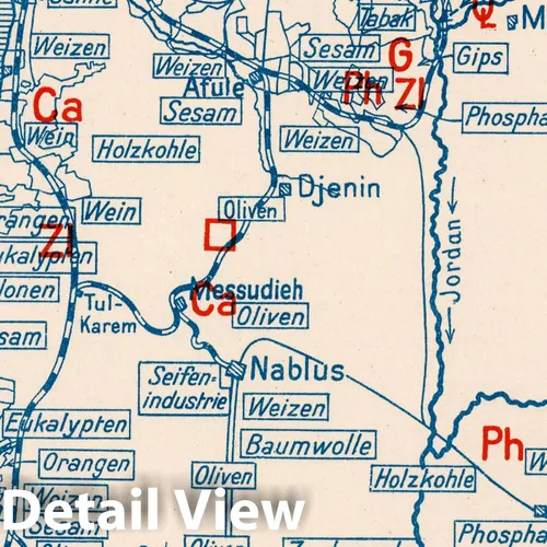 Vista 2 de Mapa histórico: Israel, Tierra Santa 1926 Palaestina - Wirtschafts - Atlas. Mineral – tarjeta, arte de pared vintage: 16.0 x 24.0 in
