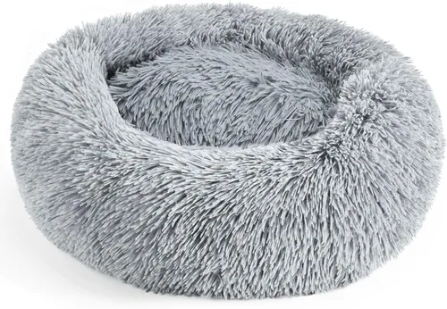 Vista 16 de Hoewina - Cama redonda, calmante, en forma de rosquilla, lavable, esponjosa para interiores, perros y gatos pequeños y medianos, negro, 20 pulgadas
