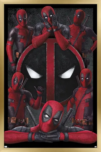 Vista 14 de Trends International Marvel Deadpool Legacy - Póster de collage de pared, 22.4 pulgadas de largo x 14.7 pulgadas, versión enmarcada de madera