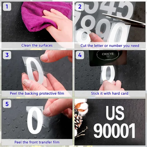 Vista 7 de Seloom 148 PCS Calcomanías de Números Reflectantes para Buzón de 2" para Exteriores, Calcomanías de Números y Letras Blancos, Números de Dirección