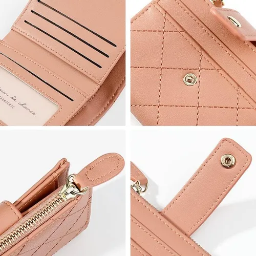 Vista 5 de kuifang Bonita cartera para niñas, pequeña y plegable estética, de piel sintética, bolsillo para efectivo, tarjetero con ventana de identificación