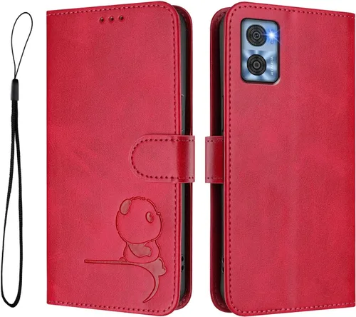 Vista 12 de Funda de cuero compatible con Moto E22i 4G, bonita funda de piel de panda con soporte para tarjetas, correa de muñeca, a prueba de golpes, para Moto