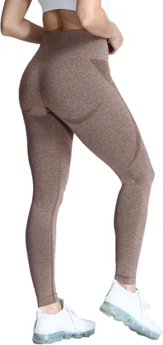 Vista 3 de Aoxjox Leggings de entrenamiento sin costuras para mujer, con contorno de sonrisa, cintura alta, pantalones de yoga para gimnasio