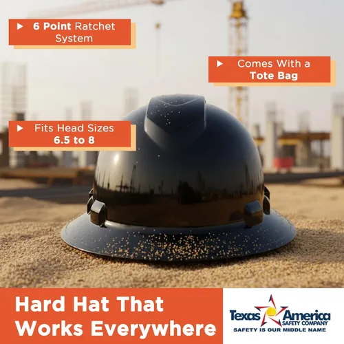 Vista 5 de Texas America Safety Company Casco duro RIDGELINE de ala completa con ajuste de perilla de 6 puntos y bolsa
