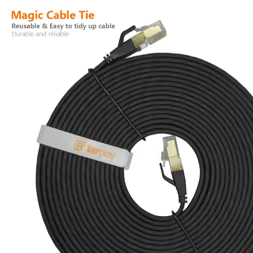 Vista 8 de Cable Ethernet Cat8 de 1.5 pies, 5 unidades, cable de conexión de red de Internet negro de 40 Gbps, RJ45 chapado en oro de alta velocidad doble