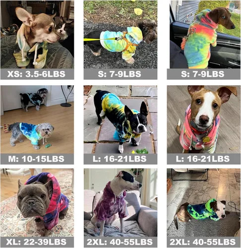 Vista 2 de Mklhgty Sudadera con capucha para perro de tie dye, abrigo de invierno para perros pequeños - capucha cálida y ajustable ultrasuave, tela