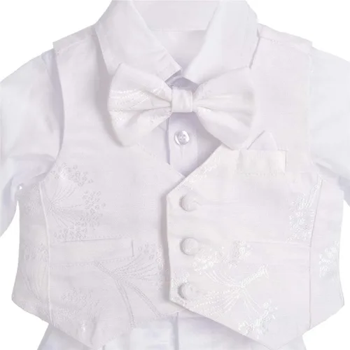 Vista 4 de Lito Angels Traje blanco para bautizo con capó de manga larga floral