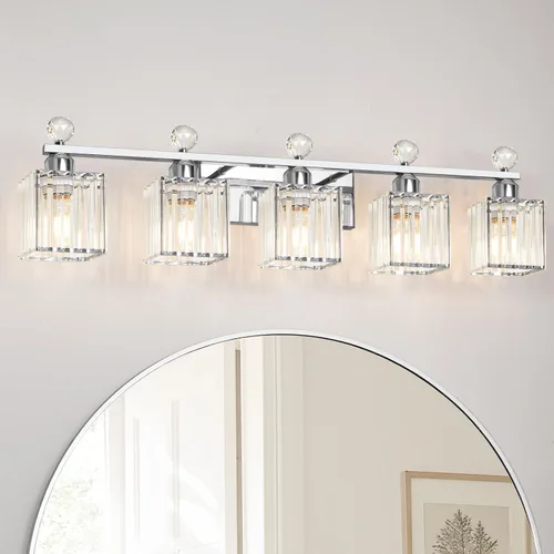 Vista 26 de Lxybcce Moderna lámpara de tocador de baño de cristal, 14 pulgadas, 2 luces, accesorios de luz negra sobre el espejo, fácil instalación e