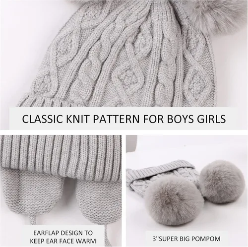 Vista 6 de JANGANNSA Lindo gorro de punto para niños y niñas, gorro de invierno cálido con orejera, gorro para bebé