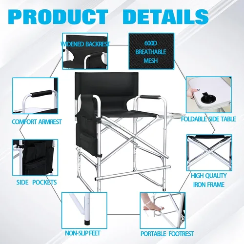 Vista 5 de AQNIEGEP Silla de maquillaje para artista de maquillaje de 41 pulgadas de alto, silla plegable de directores, silla de artista de maquillaje
