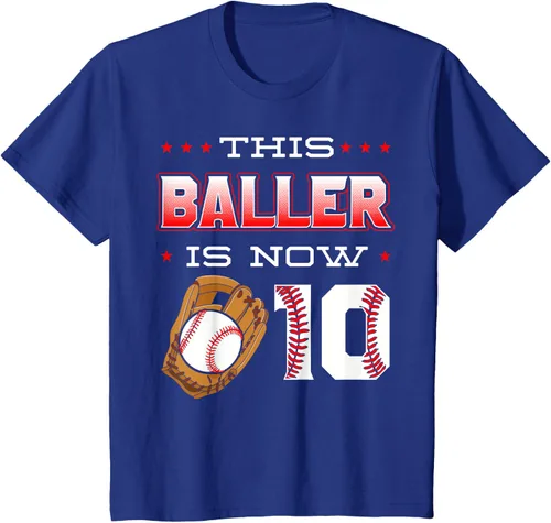 Vista 57 de This Baller Is Now 10 - Camiseta de béisbol para fiesta temática de cumpleaños número 10, Negro